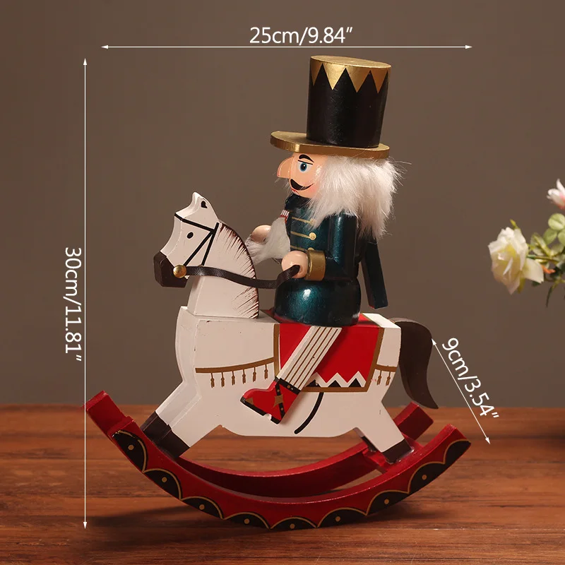 

30cm Wooden Nutcracker Puppet Ornament Trojan Horse Home Decoration Nutcracker Soldier Figurine Desktop Craft Christmas Decor