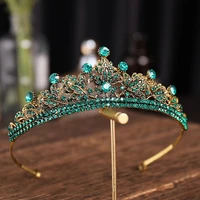 baroque vintage gold green crystal leaf bridal tiaras bronze black rhinestone pageant diadem headband wedding hair accessories