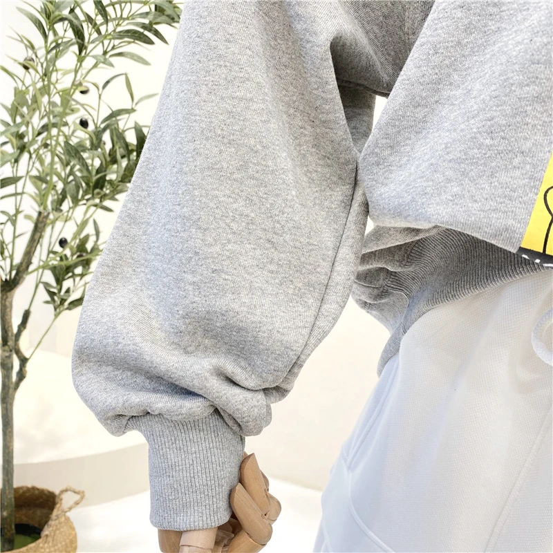 

2021 Spring and Autumn Loose plus Cartoon Printed Hoodie Women's Coat Age-Reducing Terry Cotton Long-Sleeved Shirt Fashion