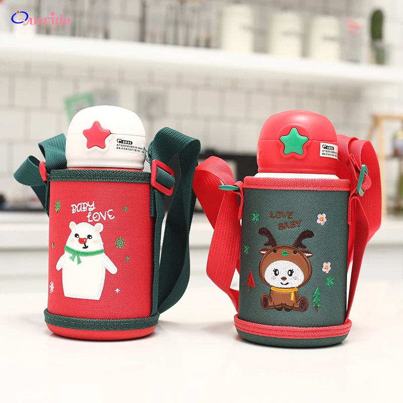 

500ml Christmas Thermos Mug 304 Stainless Steel Vacuum Flasks Portable Cute Children's Straw Bounce Travel Insulated Bottle Gift