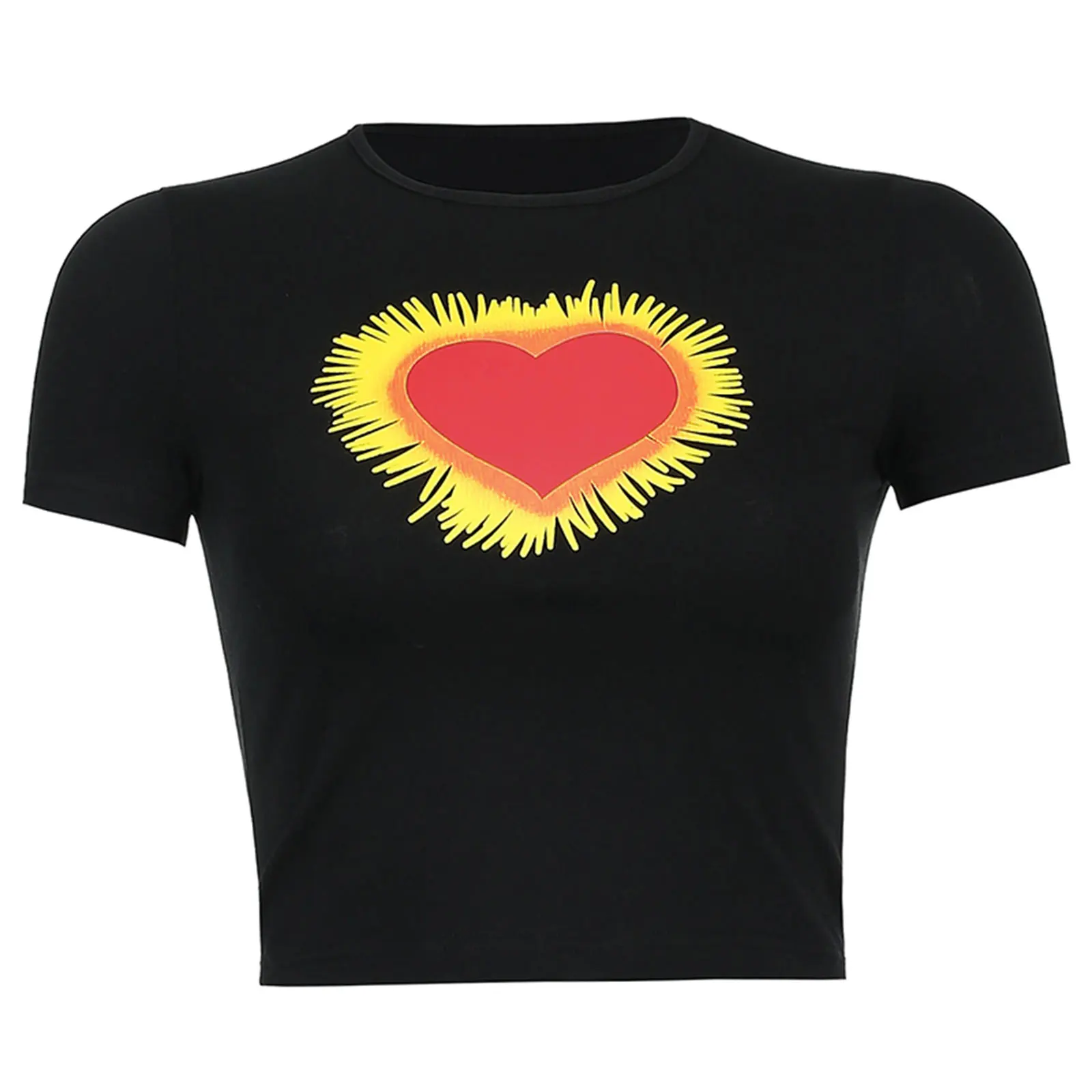 

Women Fashion Short Sleeve Heart Print T-shirt Round Neck Tops for Shopping Daily Wear
