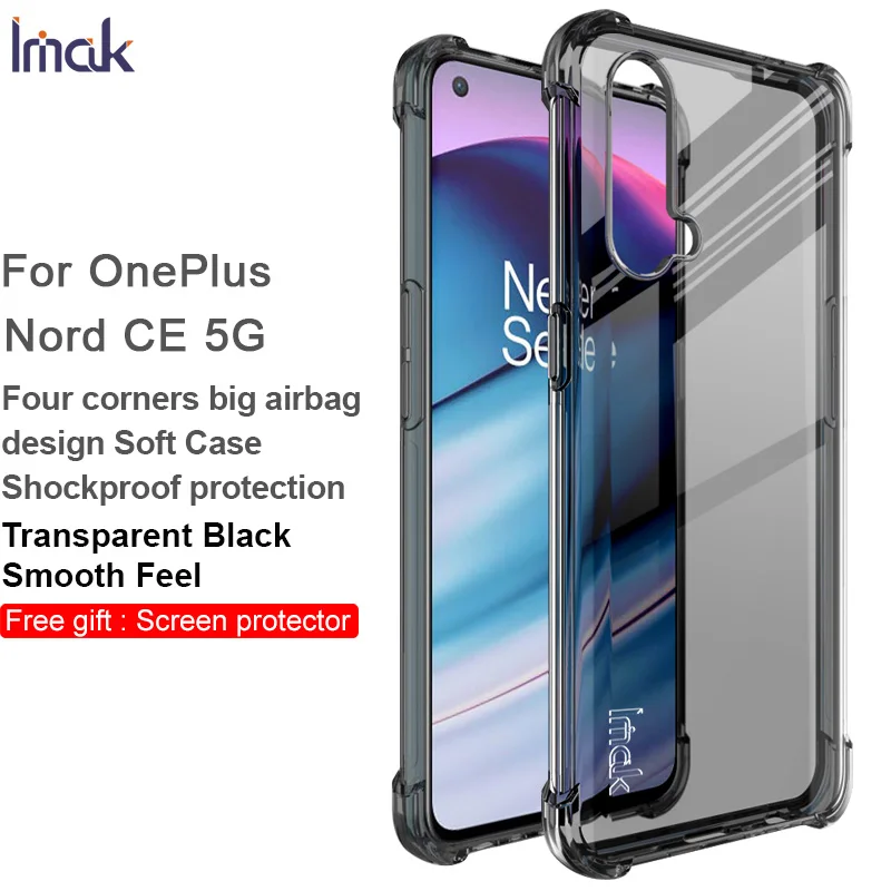 

For OnePlus Nord CE 5G TPU Phone Case IMAK Soft Silicone Shockproof Protect Airbag Corner with Screen Protector
