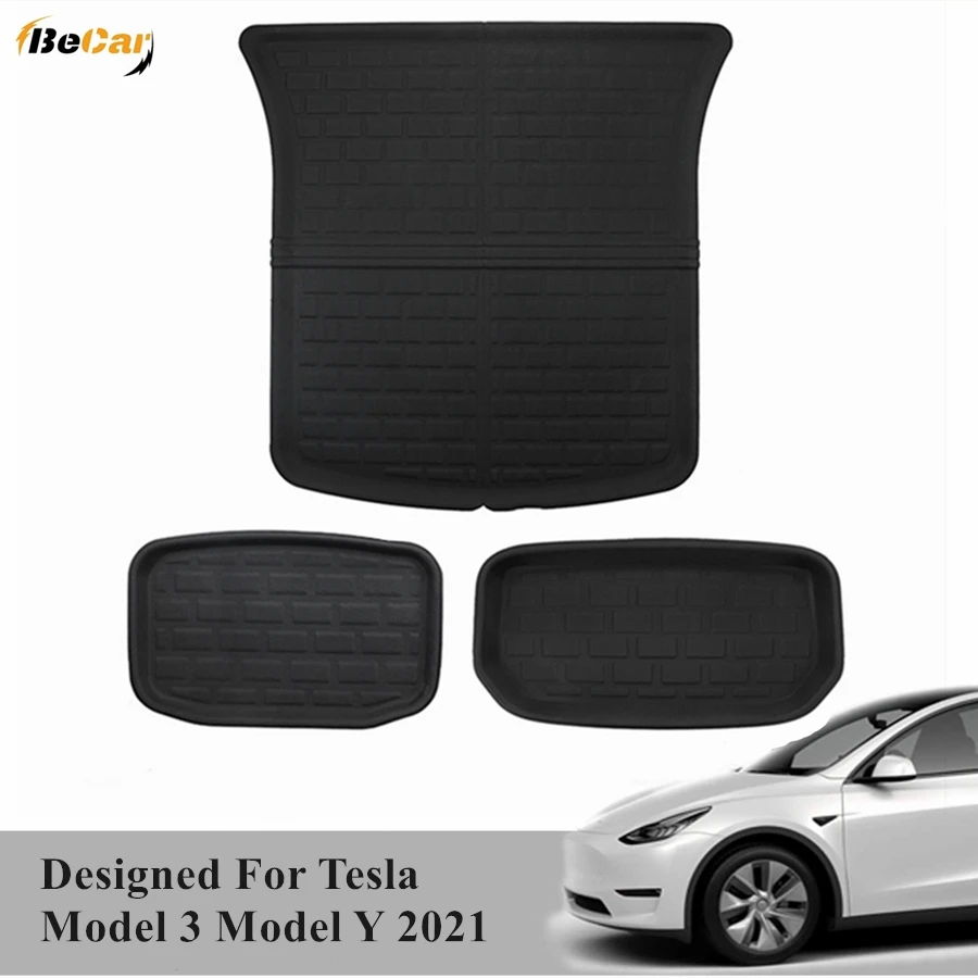 

Custom-designed For Tesla Model 3 Model Y 2021 All-weather XPE Trunk Mats 3D Cargo Liner Rear Trunk Mat Front Reaer Box Liners