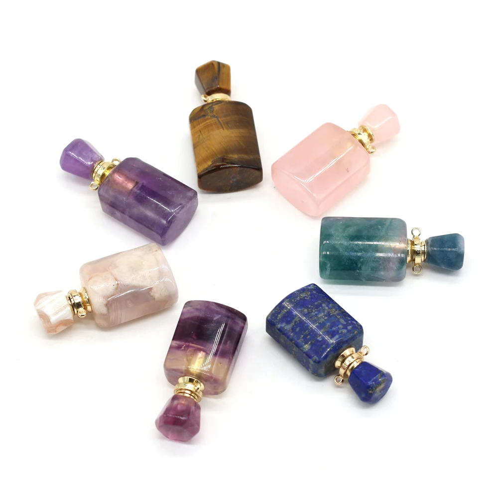 

Natural Stone Rose Quartz Amethyst lapis lazuli Perfume Bottle Pendant 15x34mm For Jewelry Making Charms DIY Necklace Accessory