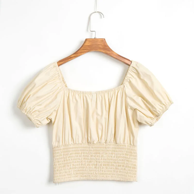 

Summer casual solid color shirt female short paragraph Slim square collar short-sleeved shirt