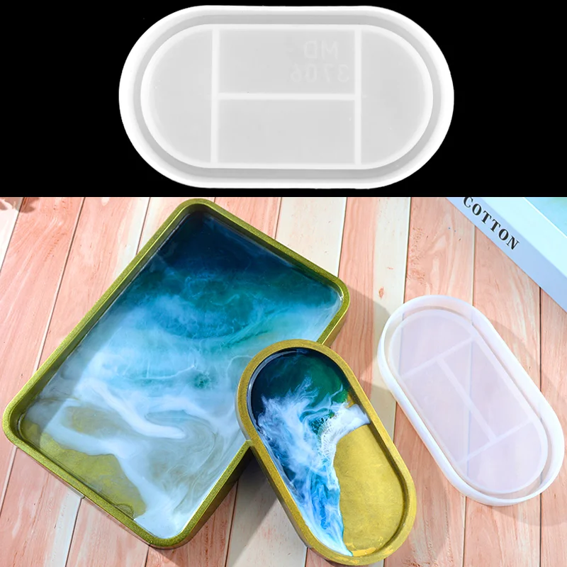 

DM081 DIY Shiny Oval Rolling Tray Mold Epoxy Silicone Mould Soap Dish Plate Resin Molds Craft Materials