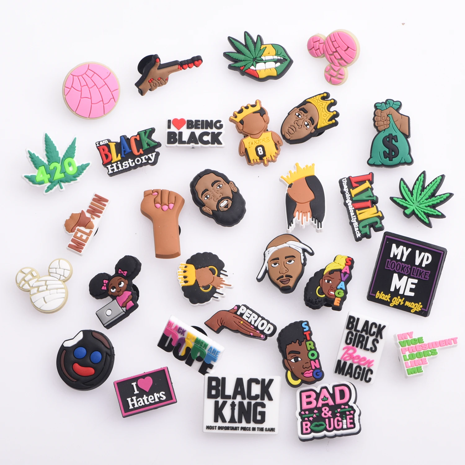 1 Pcs Black Girl Magic Croc Shoe Charms Accessories Decorations Clog Sandals PVC Black Lives Matter Charm Button BLM Girl Gift