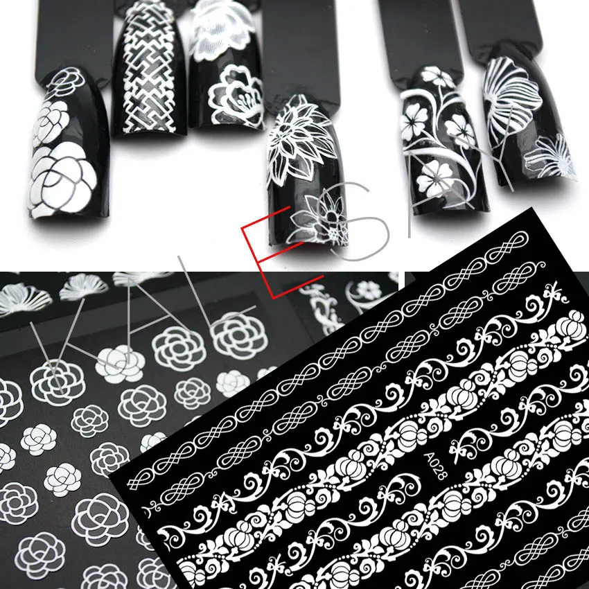 Милый большой цветок наклейка для дизайна ногтей маникюрный дизайн черная