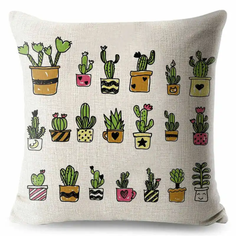 Декоративная квадратная подушка с принтом мультяшных растений кактусов | Дом и