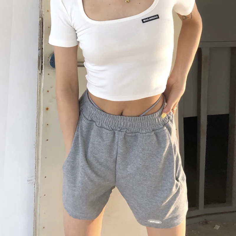 

Шорты женские с высокой талией и широкими штанинами, шикарные модные повседневные свободные джоггеры с надписями, эластичным поясом, с кулиской, на лето