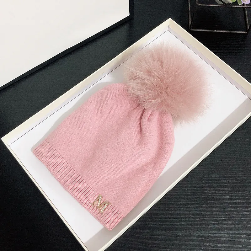 

Fashion Women's Winter Knitted Fur Beanie Hats With Real fox Fur Pompoms Caps Ear Protect Causal Fur Hats For Women dropshipping