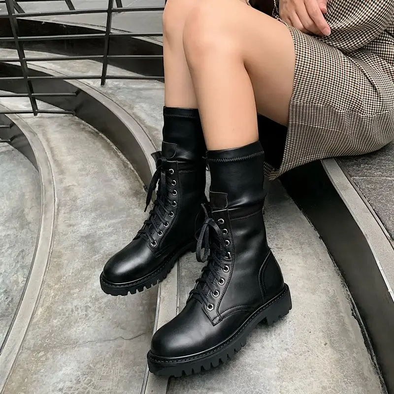 

ALLBITEFO high quality genuine leather thick heels ankle boots for women brand high heels women boots autumn women heels