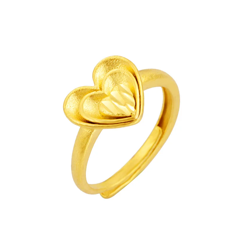 

New 18k Yellow Gold Heart Shaped Rings for Women Solid Matte Gold Buckle Bridal Finger Ring Set Wedding Jewelry Gifts Not Fade