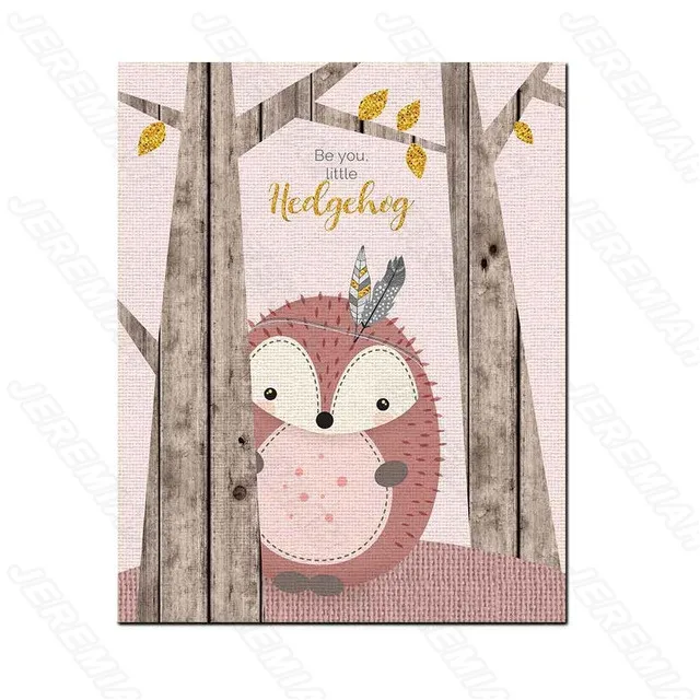 

Little Animal Hiding Behind The Tree Cartoon Poster Nordic Style Wall Art Canvas Print Painting Modern Living Room Decoration