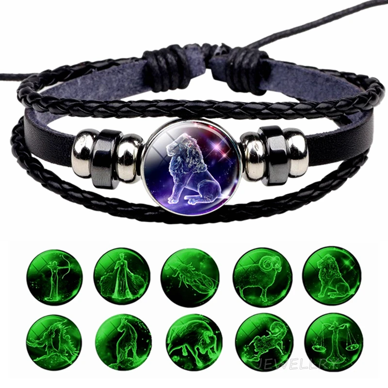 Светящиеся созвездия браслет панк светящиеся украшения черный кожаный тканый