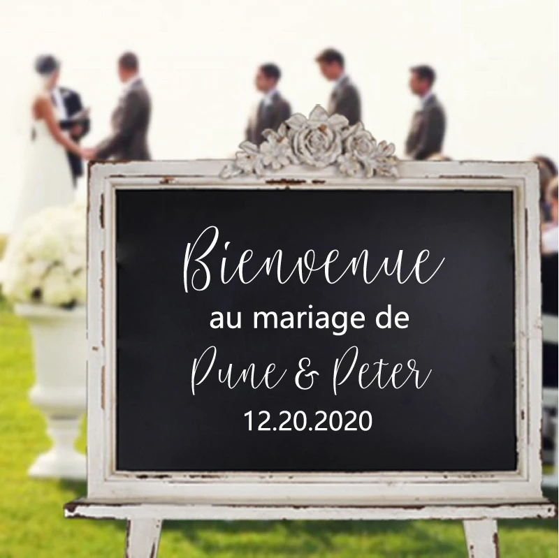 French Style Personalized Wedding Vinyl Decal Custom Names& Date Wall Sticker Wedding Welcome Signs Murals Romantic Mariage Decor