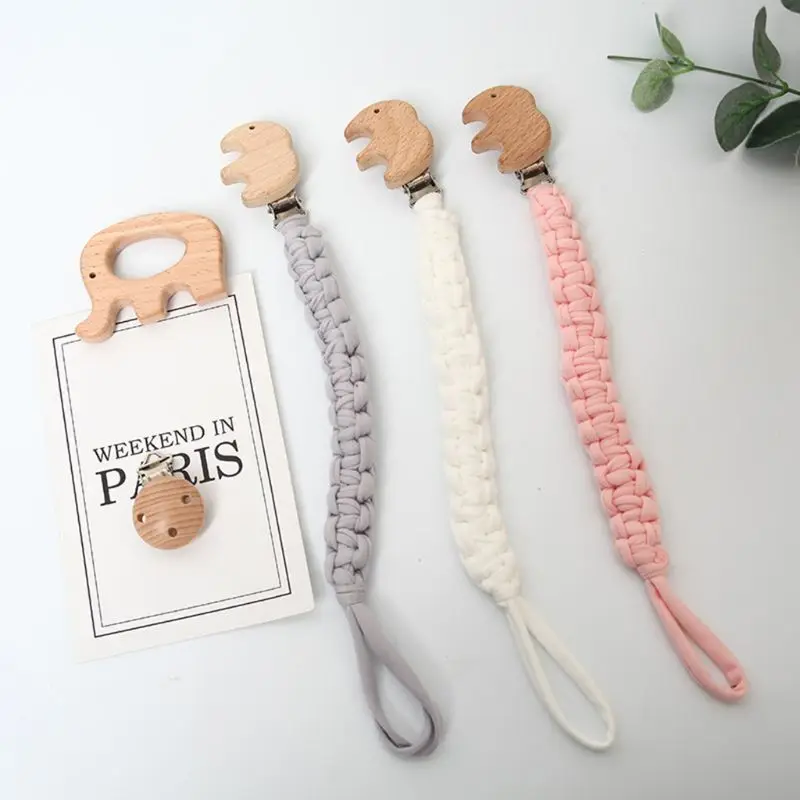 

Baby Pacifier Clip Chain Holder Beech Wooden Teether Teething Soother Molar Infant Toy Accessories