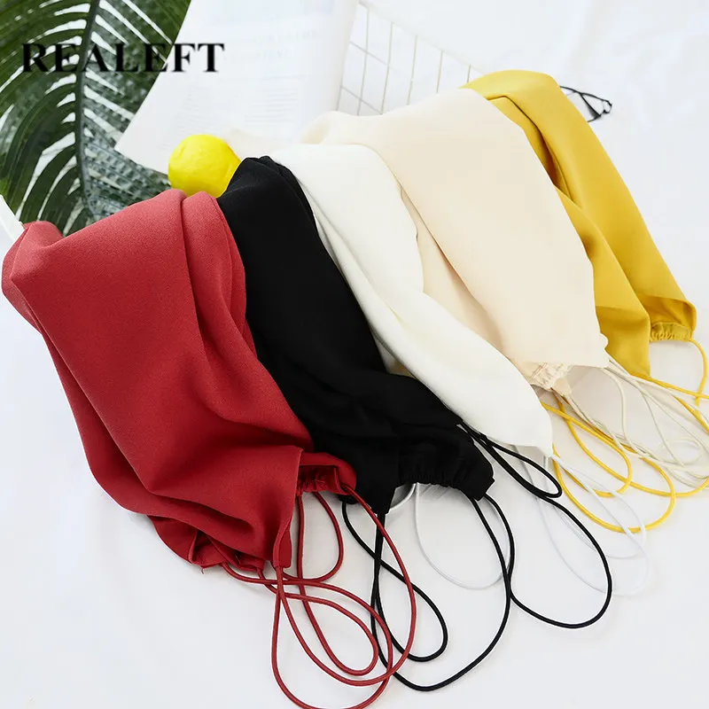 

REALEFT New 2020 Summer Chiffon Women Chic Tops Solid Multi Colors Beach Tank Sexy Basic Lady Bottoming V-Neck Vest Tops