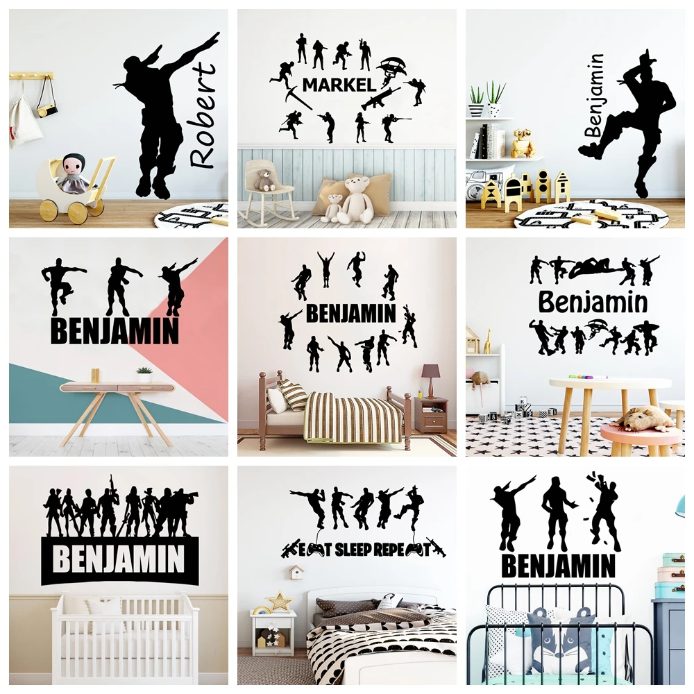 New Custom Name Battle Royal Wall Sticker Name PS4 Wall Decals For Kids Room Decor Gaming Stickers Decal Wallpaper muursticker