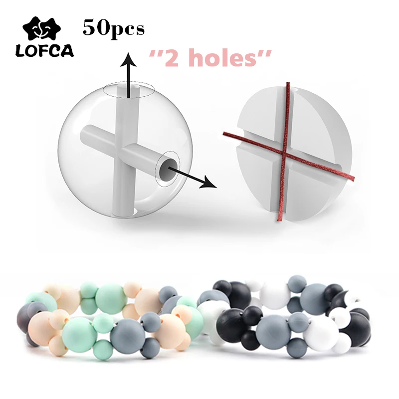 

LOFCA Wholesale 50pcs/lot 4 Holes 15mm Round Silicone Beads BPA Free Loose Silicone Teething Necklace Chew Jewelry Beads