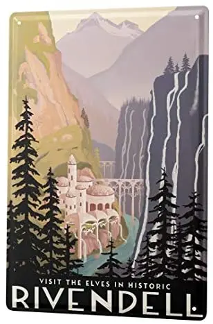 

Tin sign Home Decor Plaques World Tour Elven Castle Historic Rivendell Metal Plate