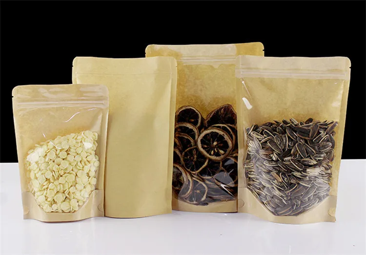 50 шт./лот односторонний прозрачный пакет из крафт-бумаги с застежкой-молнией для