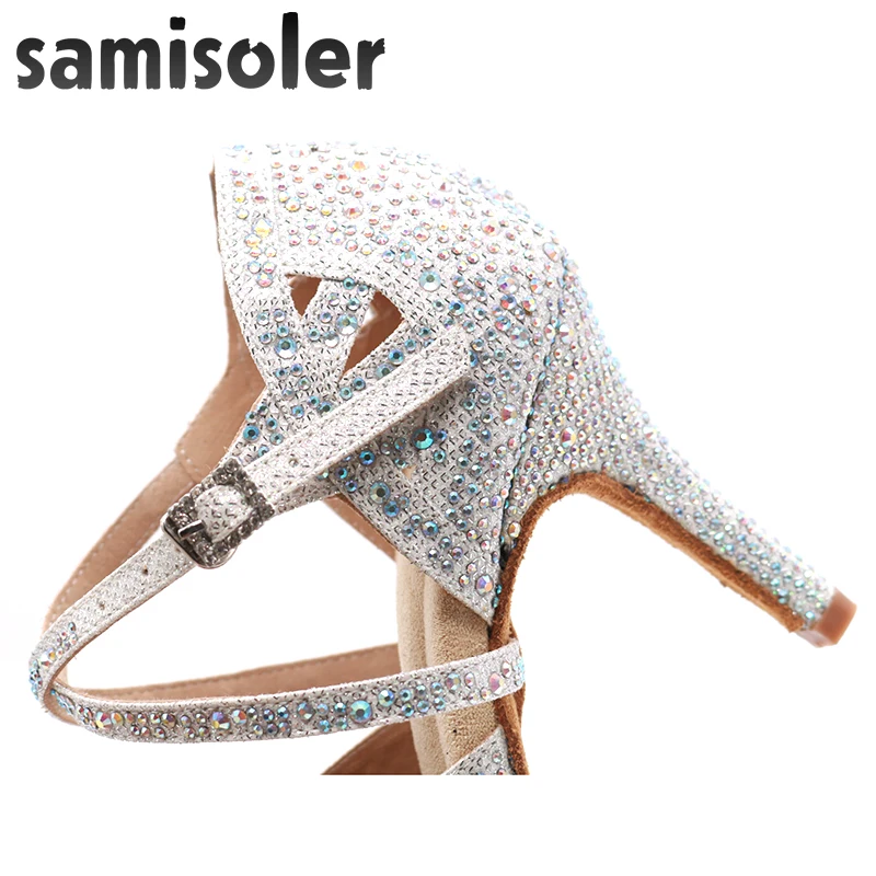 Latin Dance Shoes with Platform Jazz Ballroom Girls Rhinestone High Heels Glitter Salsa Dancing | Спорт и развлечения