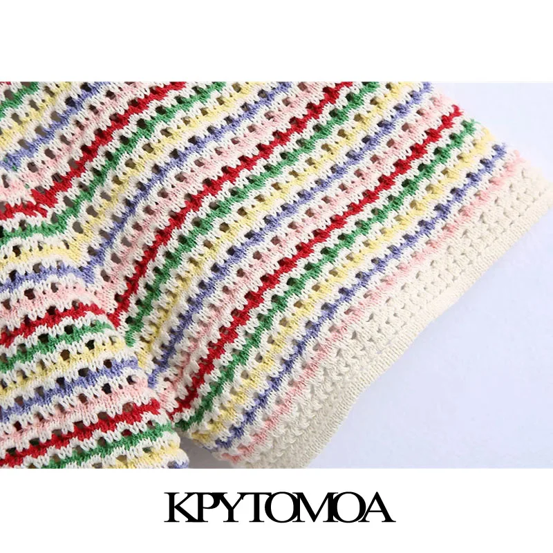 

KPYTOMOA Women 2021 Chic Fashion Striped Knitted Shorts Vintage High Elastic Waist Female Short Pants Mujer