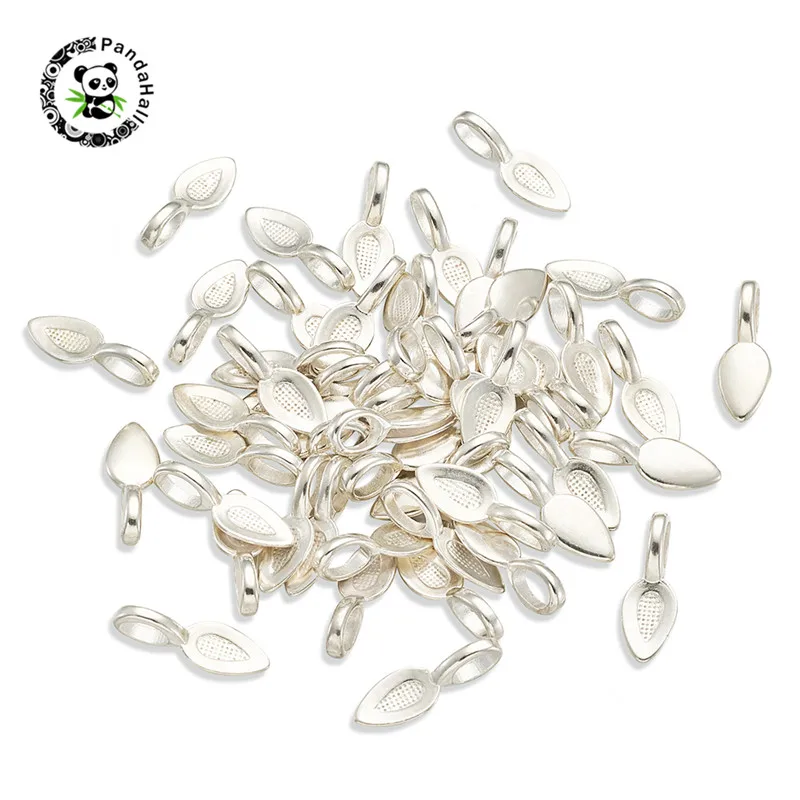 

pandahall 50 pcs Tibetan Style Alloy Glue-on Flat Pad Bails for Jewelry Findings DIY Necklace Leaf 21x8x6mm Hole: 4x6mm