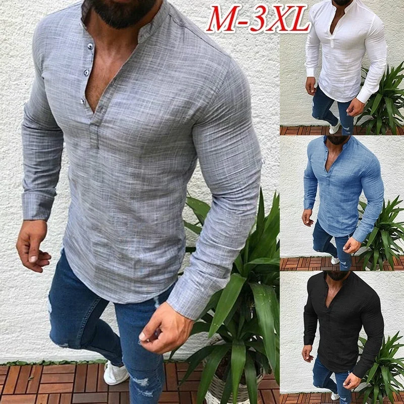 

ZOGAA Mens Casual Shirts Linen Shirt Long Sleeve Summer Shirts Solid Slim Loose Tops Soft Mens Dress Shirt Plus Size S-3XL