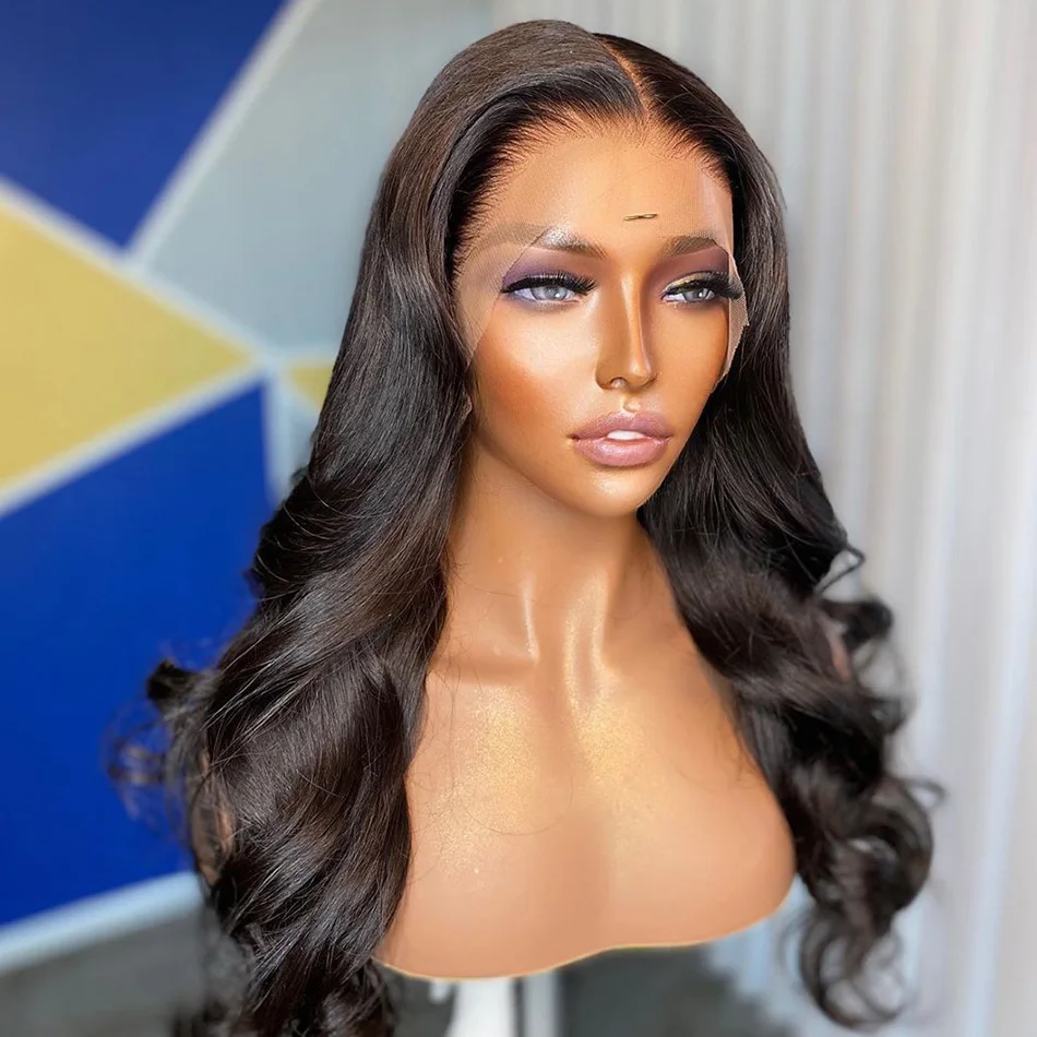 

24 Inches Black BodyWave Smooth Hair Free Part Fashion Synthetic Lace Front Wig With Natural Hairline For Female Daily/Party Wig