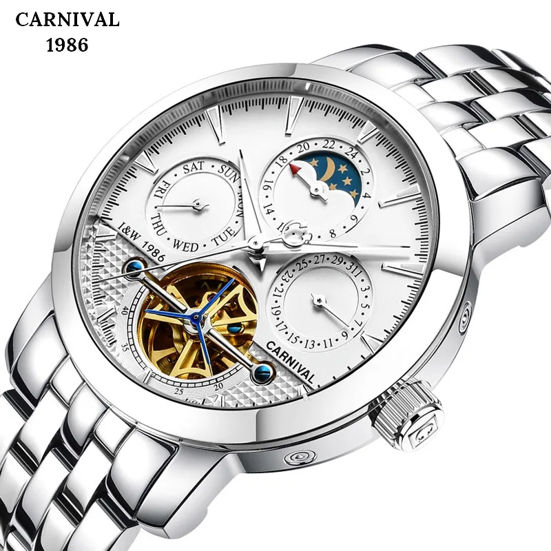Топ Marke Luxus Stahl Herren Uhren Geschäfts Automatische Selbst Wind Wasserdicht Sport Männer Tourbillon Mechanische armbunuhr|Мужские