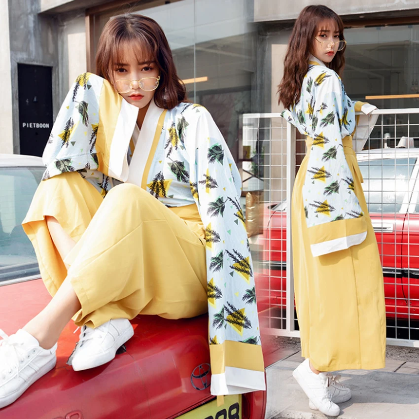 Женский комплект из двух предметов с принтом Модная японская одежда в восточном