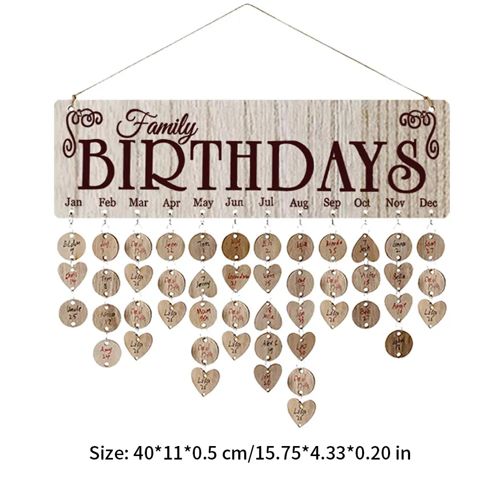 

Wooden Birthday Reminder Hanging Calendar Family Friends Reminder Board Plaque Wall Decor With Heart Round Tags Hanging Ornament