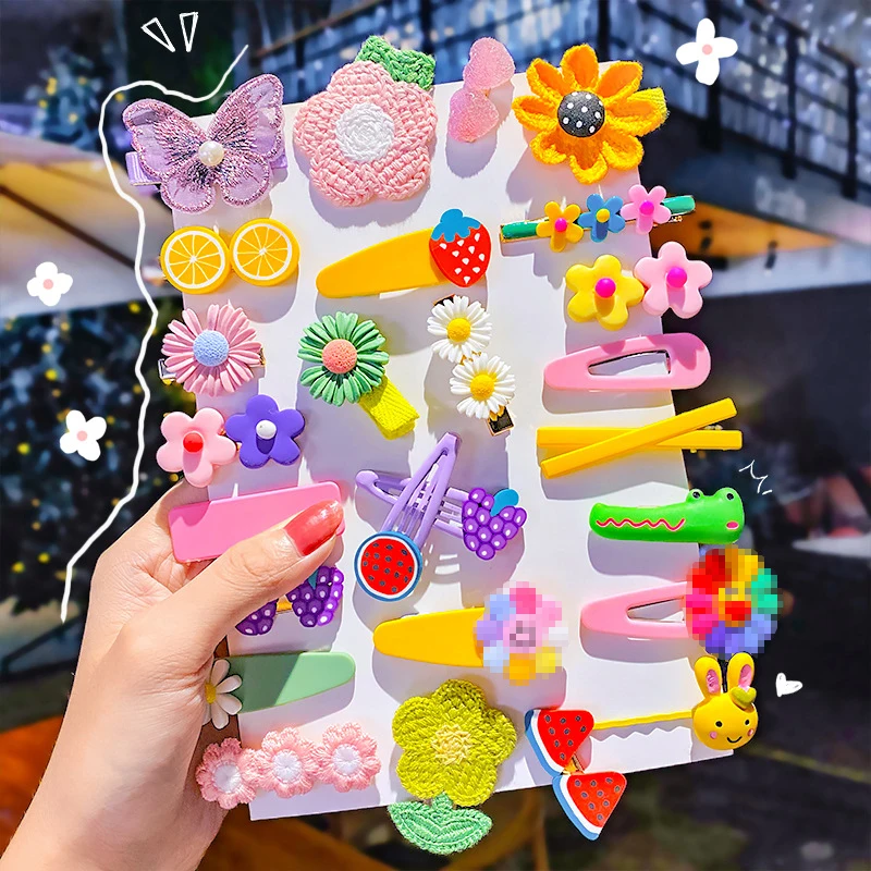 

1set New Girls Cute Cartoon Flower Geometric Hairpins Sweet Headband Hair Ornament Barrettes Hair Clips Fashion Hair Accessories