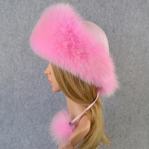 pink Женская шапка из натурального Лисьего меха для русской зимы, теплая мягкая пушистая шапка из меха лисы, роскошная женская качественная шапка-бомбер из натурального Лисьего меха - Цвет: pink