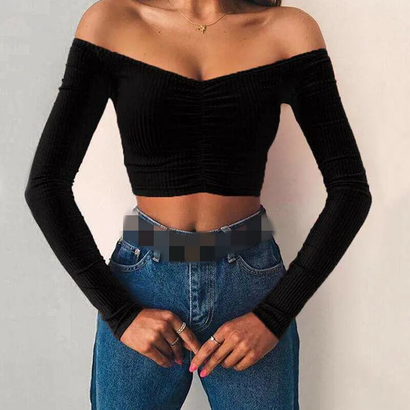 Кроп-Топ женский однотонный с открытыми плечами на осень 2019 | Женская одежда