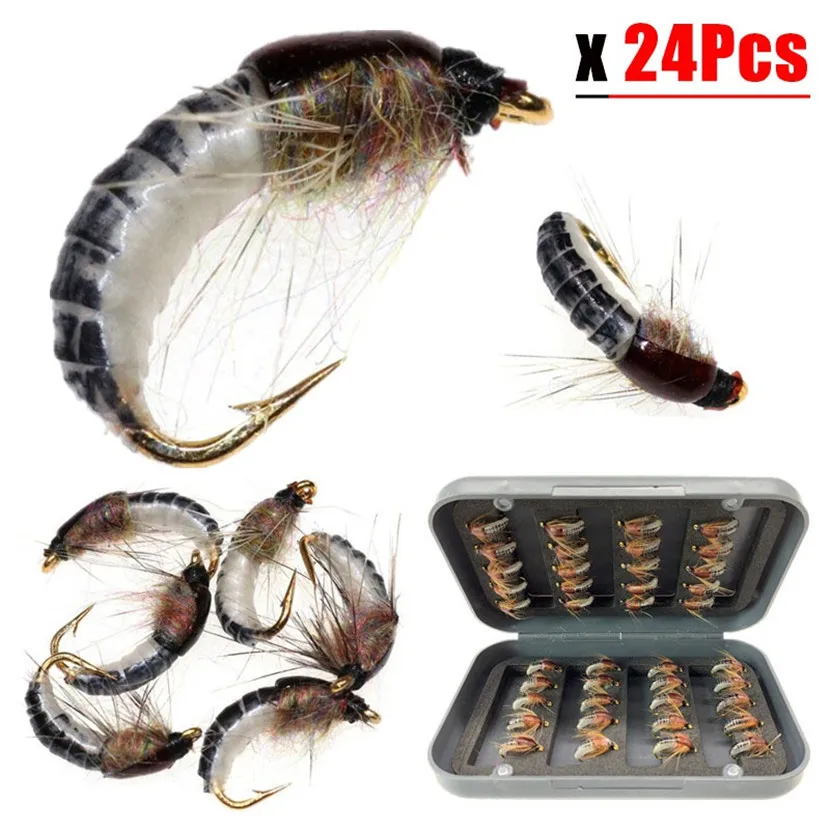 

3/6/12/24Pcs Woolly Worm Brown Caddis Nymph Fly Deer Hair Beetle Trout Fly Fishing Lure