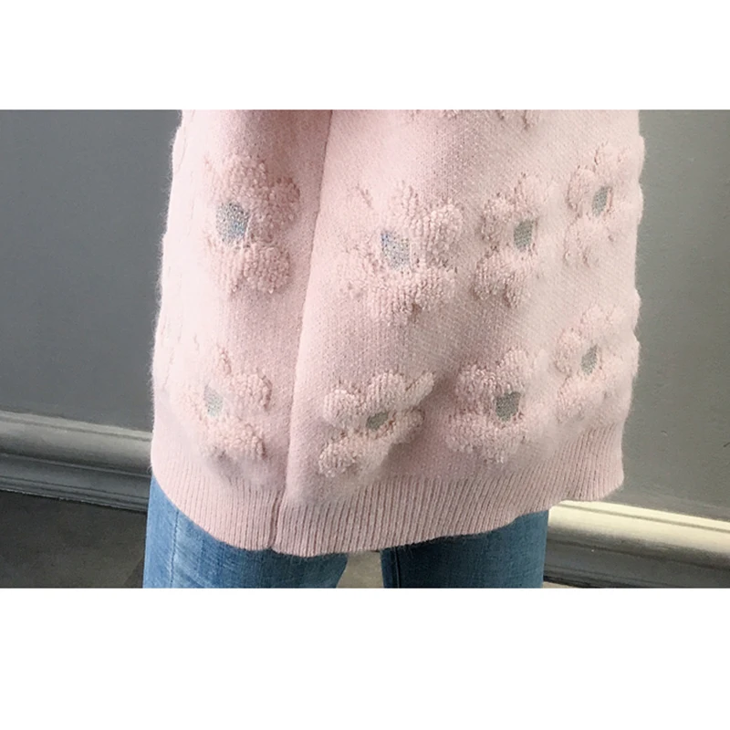 

EORUTCIZ Autumn Fashion Cardigan Women Oversize Sweater Winter Pearl Casual Long Sleeve Top Flower Basic Coat LM992