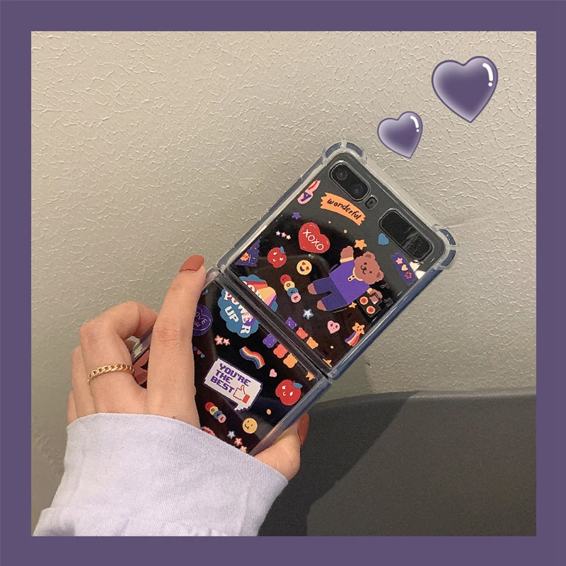 Корейский чехол с медведем для Samsung ZFlip прозрачный милый Galaxy Z флип-5G Etui флип-чехол