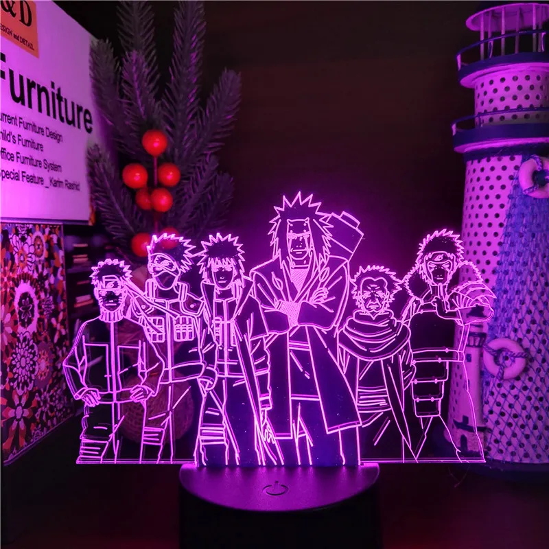 Naruto Anime 3D Lamp Jiraiya Shippuden Night Lights Naruto Uzumaki Lighting Xmas Gift Itachi Sasuke Illuminate Color Changing