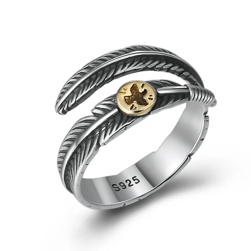 Кольцо из серебра 100% пробы с перьями для мужчин и женщин | Украшения аксессуары