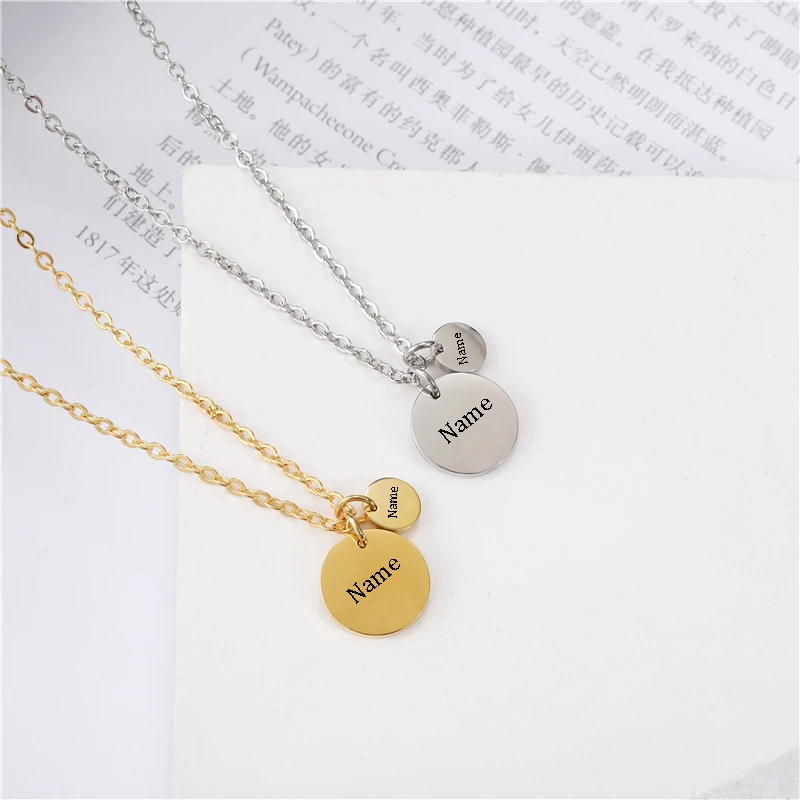 

Female's Customized Necklaces Stainless Steel Geometric Round Pendant For Women Custom Name Choker Necklace