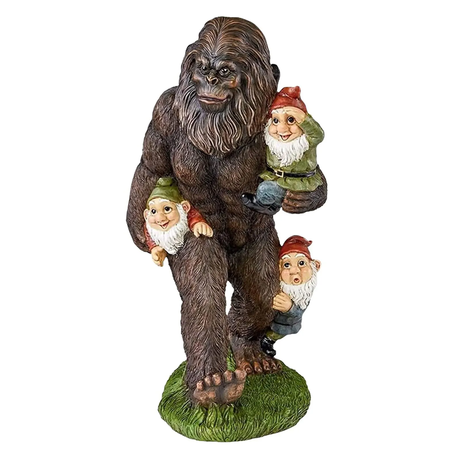 

Gorilla Bigfoot and Gnomes Figurine Sculpture Ornament Naughty Black Bear Eating Garden Gnomes Figure Resin Dwarf Sculpture