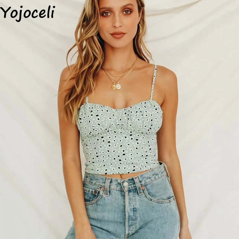 Женская короткая плиссированная майка Yojoceli элегантная шифоновая на бретельках с