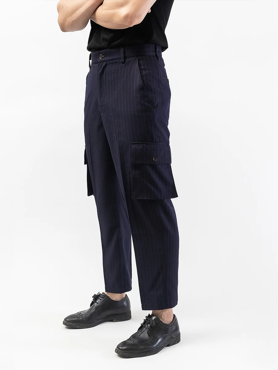 Japanese Department Retro Style Stripe loose Straight Tube Free ironing Casual Pants Overalls Capris Ninth Trousers 4XL