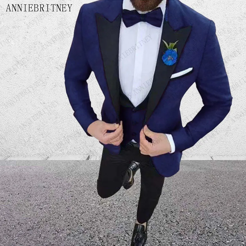 Мужской костюм смокинг ANNIEBRITNEY синий Повседневный приталенный Блейзер для жениха