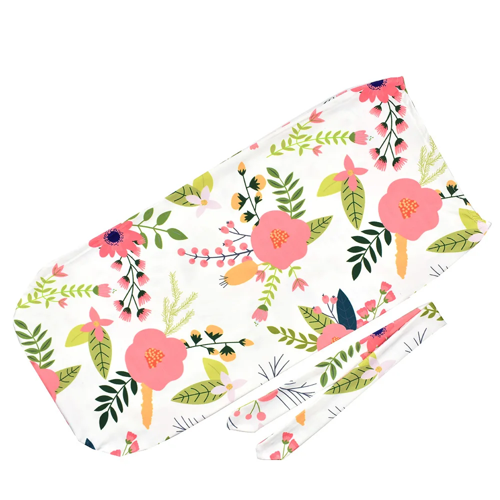 Cocoon-Shaped Baby Sleeping Bag Rabbit Ear With Hair Band Set Newborn Anti Kick Bedding Swaddle Adorable Flower Printing Wrap | Мать и