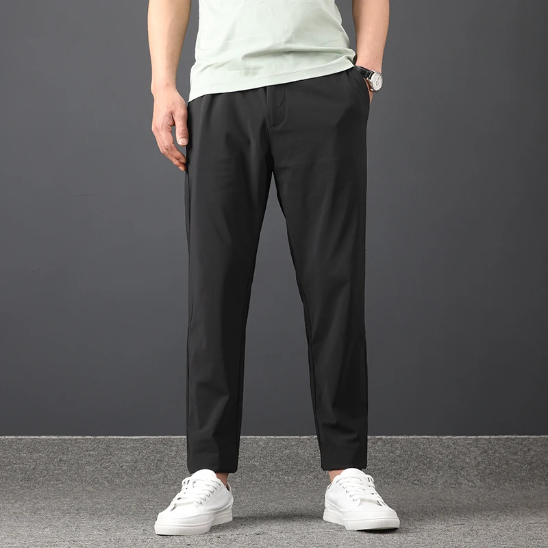 

New Silky and draping, elastic and wrinkle-resistant, summer slim ice silk casual trousers for men