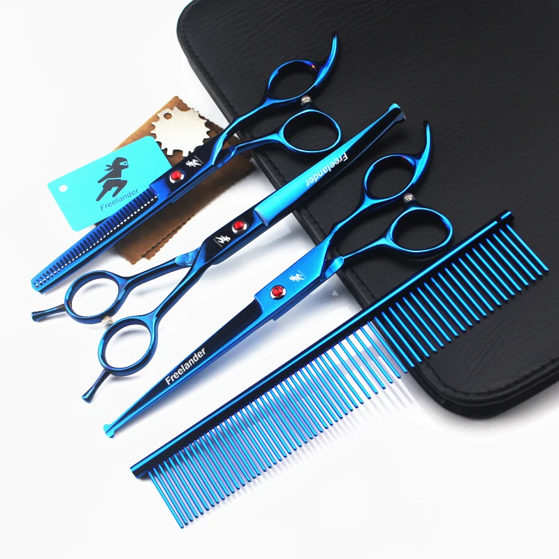 

7inch professional scissors dog pet hair scissors blue pet scissors serrated scissors professional hair cutting thinning
